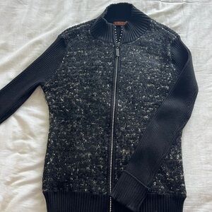 Black and sparkly full front zip sweater with mock turtlneck